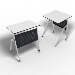 Lot de deux tables pliantes empliables, 4 pieds dont 2 à roulettes, tables 1 place